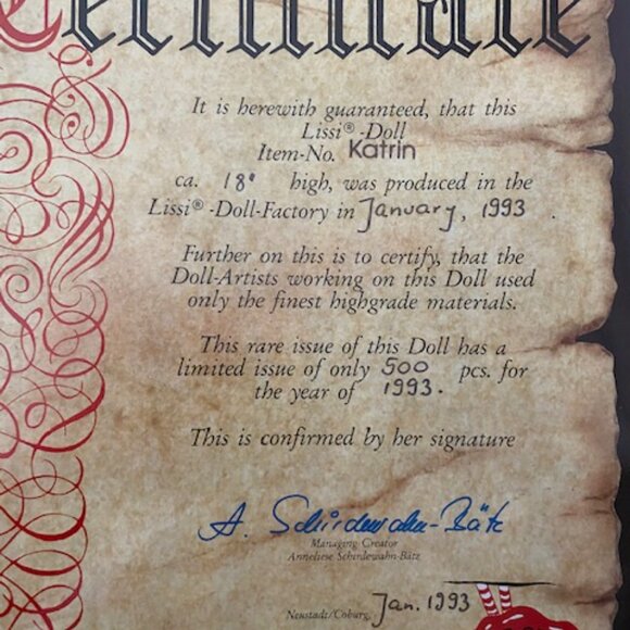 NIB 1993 PUPPIN LISSI SuperSoft Doll - Katrin - Signed - Picture 6 of 7